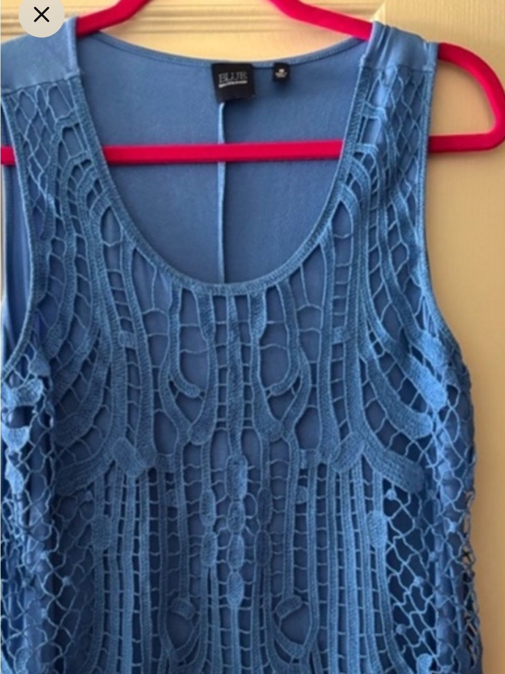 Saks Fifth Avenue Blue Crochet Overlay Tank Top